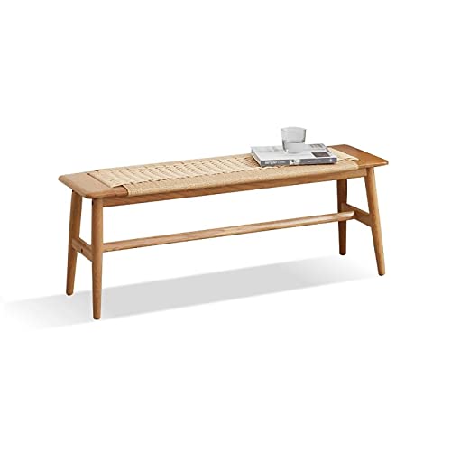 Wayshome100% Solid Oak Wood Bench,Hand Woven Bench Surface Design,Solid Structure Of Chair Legs,Entryway Bench/Bedroom Bench/Dining Bench (Original Wood) #TOP14