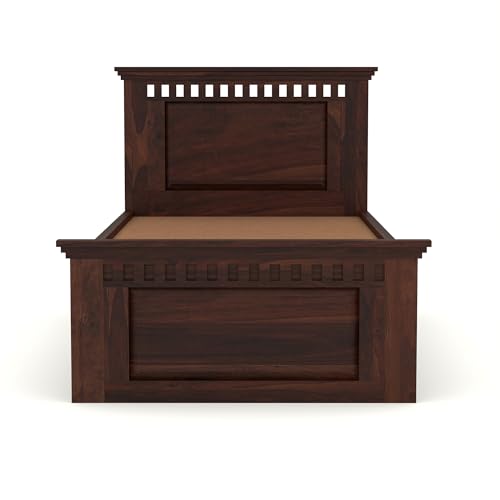 Image of Solid Sheesham Wood Single Size Bed with Box Storage for Bedroom Living Room Single Cot for Home Wooden Palang for Hotel (Walnut, Size 6 * 3)