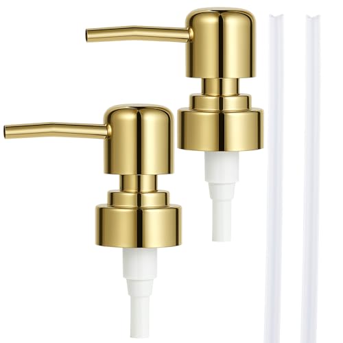 2 Stück Seifenspender Pumpkopf Ersatzpumpe Kunststoff seifenpumpe aufsatz Gold Soap Dispenser für 28 mm Gewinde Flaschen Flüssigseifen