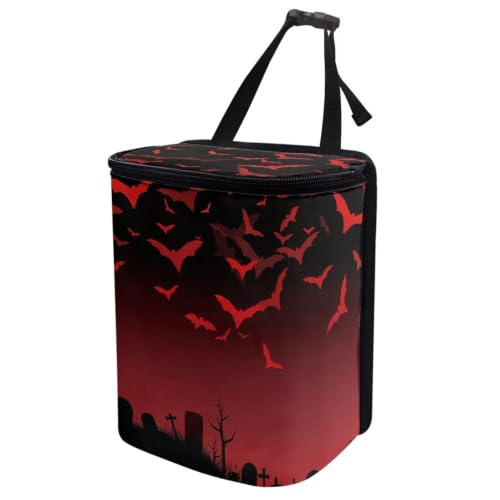 Image of Halloween Red Black Bats Garbage Can /Bag with Lid Organizer and Storage Bag Auto Rubbish Bags Universal Car Accessories Interior Decoration