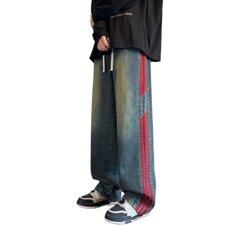 Baggy Jeans Men Y2k Straight Leg Striped Jeans Men Relaxed Fit Casual Emo Wide Leg Denim Pants Hip Pop