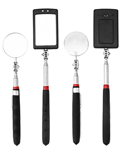 Qwork Telescoping Led Inspection Mirror, 360 Swivel Adjust Inspection Mirror Lighted Flexible Car Inspection Mirror Machine Tool Inspection Mirrors #TOP1
