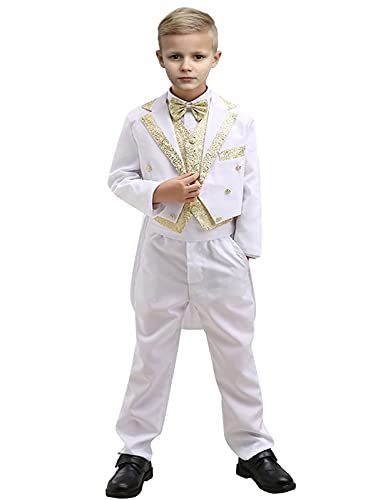 Setwell Tuxedo for Toddler Boys 4T White Formal Tuxedo Suits with Tail Wedding Christening Outfits