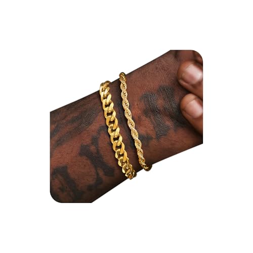 PEALICIOUS Gold Bracelet for Men, Stainless Steel Gold Cuban Link Rope Chain Bracelet for Men as Waterproof Gold Jewelry for Men, 7.9' Pulsera de Oro para Hombre Mens Accessories