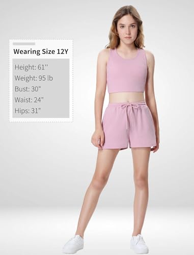 Image of Mebius Girl's 2 Piece Outfit Crop Tops Shorts Set Ribbed Knit Cropped Tank Tops Sleeveless Round Neck