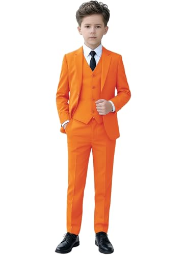 Youth Suit for Big Boys Homecoming Dress Clothes Formal Slim Fit 5 Piece Orange Easter Suits Boy Ring Bearer Outfit for Wedding Kids Graduation Tuxedo Set Size 18