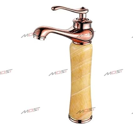 BASSINO Stylish Bathroom Faucet with Single Lever - Waterfall Bathroom Basin Faucet of Brass - Hot and Cold Water Mixer Antique Tap for Bathroom 12 Inches (Rose Gold Onyx)