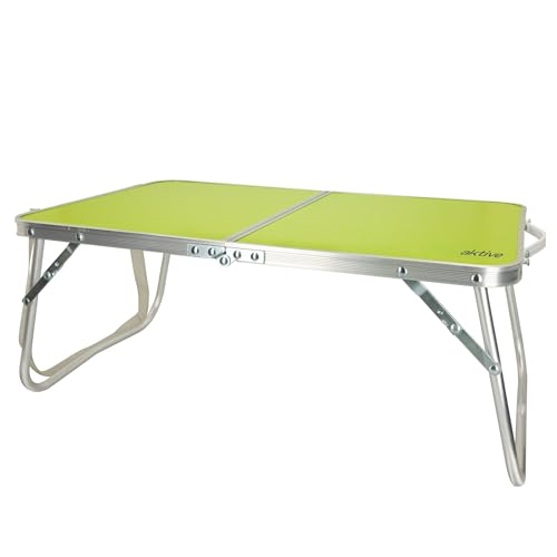 AKTIVE Mesa de praia dobrável, Mesa baixa de praia, 60x40x25 cm, cor verde, estrutura de metal, tampo de madeira, mesa dobrável de campismo pequena, fecho de segurança (52811)