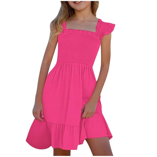 Little Girls Summer Smocked Dresses Cute Teen Ruffle Sleeveless Holiday Sundress 3-14 Years