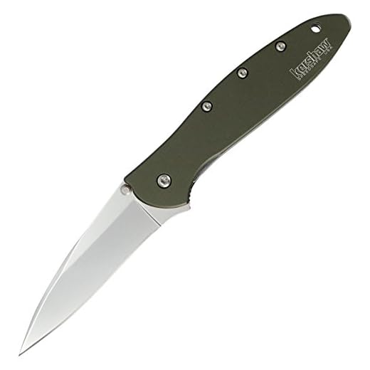 Kershaw Leek Olive Handle with 14C28N Sandvik Steel; Ken Onion Classic Design with SpeedSafe Assisted Opening and 3 Inch Medium-Sized Drop Point Precision, Slicing and Piercing Blade
