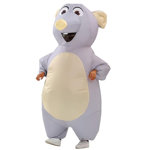 Yeffute Aufblasbares Maus-Kostüm für Erwachsene, aufblasbares Maus-Kostüm, lustiges Halloween-Party, Cosplay-Kostüm, Anzug (grau)