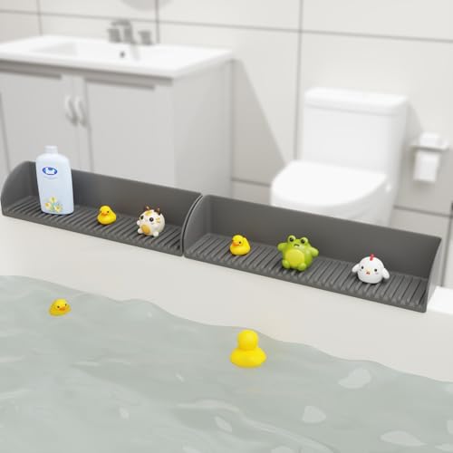 Image of HASTHIP Sink Splash Guard in Kitchen, Silicone Sink Splash Guard for Bathtub, Suction Cup L-Shape Bathtub Arm Rest Water Stopper, Grooved Surface Design, 16x3.6x3.5 in