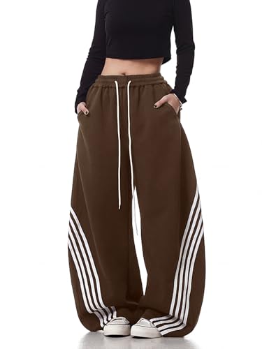 Image of EMMIOL Women's Y2K Baggy Barrel Striped Sweatpants High Waisted Wide Leg