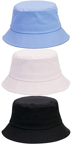 Cotiny 3 Pack Cotton Bucket Hat Summer Sun Hat UPF 50 UV Protection Sun Cap Fisherman Fishing Cap for Unisex Women Men Outdoor Sport Hiking Camping Traveling
