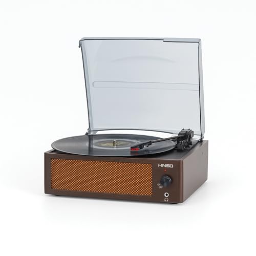 Image of HINISO Bluetooth Vinyl Record Player T516 with Bluetooth Input & Output | 3-Speed Turntable (33 /45 /78 RPM) | Built-in Speakers | RCA, AUX, Headphone Jack | Vintage Wooden Finish with Dust Cover