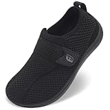 JOINFREE Diabetic Wide Walking Shoes for Women & Men with Adjustable Upper, Zero Drop Non Slip Casual Sneakers Comfortable for Swollen Feet, Edema, Arthritis & Elderly Black Size Women 10.5/Men 9