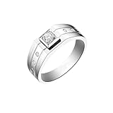 Homxi Anillos Hombre Alianza de 950 Platino, Redondo Simple con Diamante de 0,29 ct, Anillos Eternidad Plata Hombre, Tamaño 13(53mm)