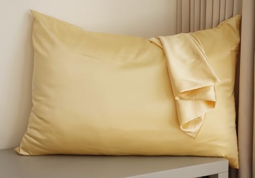 SURJION Juego de 2 fundas de almohada de satén para cabello y piel, fundas de cojín con cremallera oculta, suave microfibra, funda de almohada de 50 x 75 cm (amarillo, 50 x 75 cm, 2 unidades)