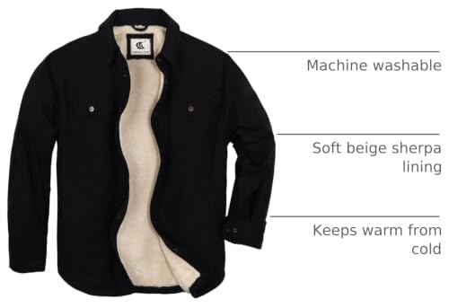 Image of COEVALS CLUB Men's Flannel Shacket Casual Button Snap Sherpa Quilted Lined Premium Jacket Shirts