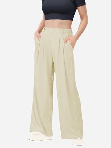 keriffe Womens Wide Leg Work Pants Waffle Knit High Waisted Button Down Casual Dress Palazzo Trousers Pockets2