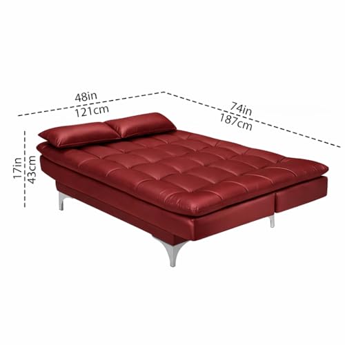 Image of Casaliving Danny 3 Seater Sofa Cum Bed Leatherette Fabric (Maroon) with Two Cushions Perfect for |Home Living |Office Room and Guest Room Premium Sofa