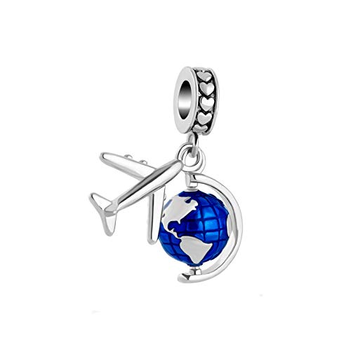 FGT Abalorio colgante de globo de avión para mujer, compatible con pulseras Pandora Moments, niñas, viajes, vacaciones, hija, cumpleaños, Navidad, azul, Cobre, No es una piedra preciosa