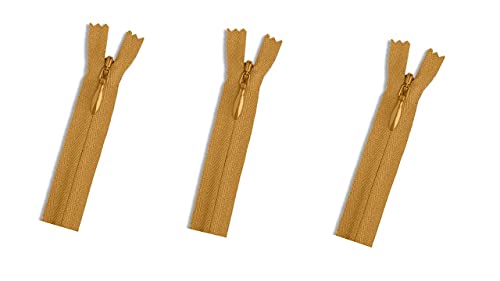 Invisible (Conceal) YKK Zippers - Perfect for Clothes, Crafts & Sewing Projects - Color: Gold #087 Choose Your Length - Made in The United States (3 Zippers Per Pack) (14