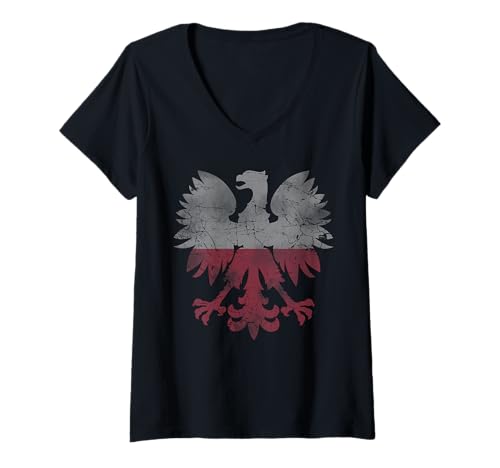 Mujer Bandera polaca Polonia Polska Familia Vintage Fade Hombres Mujeres Niños Camiseta Cuello V