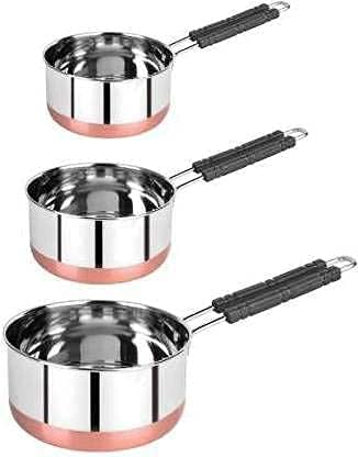 Image of Duodeno Stainless Steel Copper Coated Flat Bottom Base Saucepan for Making Tea & Coffee (Copper Bottom, 500 ml & 1000 ml & 1500 ml)