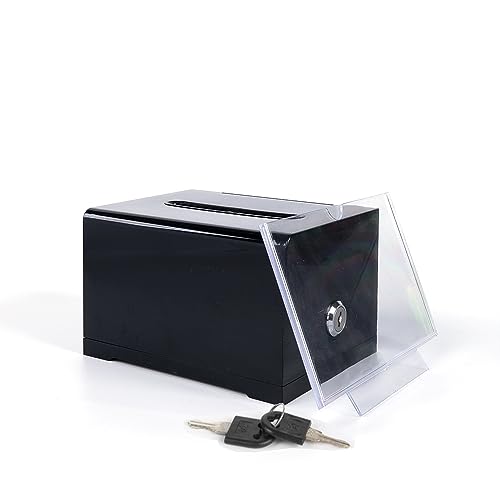 myourvann Acrylic Spendenbox Losbox Abschließbare Aufbewahrungsbox mit Einstecktafel für Abstimmungen, Gewinnspiele, Wettbewerbe - Schwarz