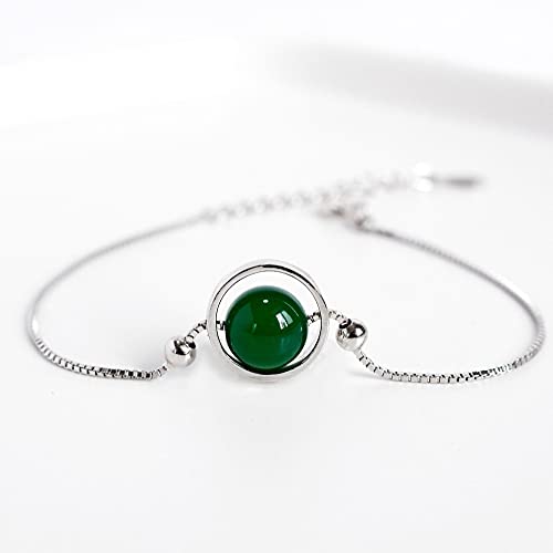 Bracelet en argent sterling S925 véritable et perles d'agate verte pour femme