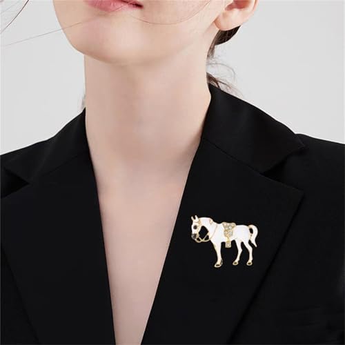 Image of Dreuyet Horse Brooch Pin Horse Racing Suit Lapel Pin for Women Men Rhinestone Antique Gold Horse Animal Brooch Clothing Outfits Accessory Jewelry