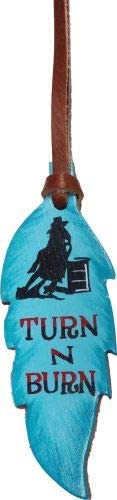 Leather Hand Painted Teal "Turn N Burn" Tie-On Feather