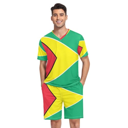 Camisa de pijama de Guyana para hombre con acabados premium en azul y rojo