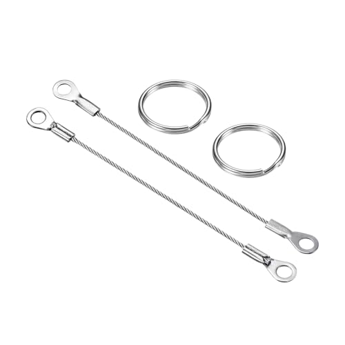 Image of PATIKIL Stainless Steel Lanyard Cable 1.5mmx10cm, 10 Pack Eyelets Ended Security Wire Rope with 20 Pack Key Ring