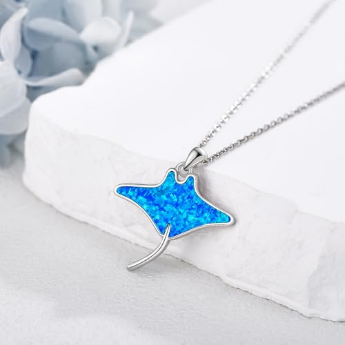 URONE Ocean Necklace 925 Sterling Silver Shark/Mermaid/Dolphin/Seahorse/Manta Ray/Whale Tail/Fish Penadant Necklace Ocean Jewelry Gifts for Women3