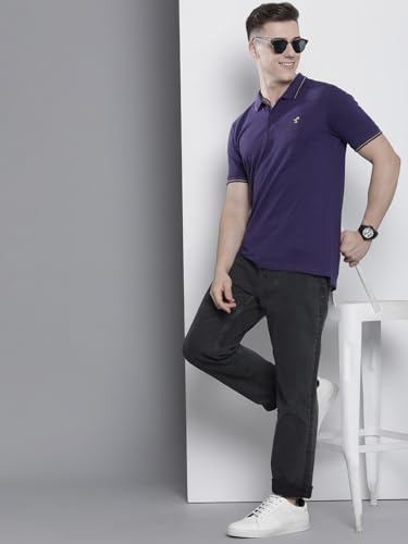 Image of The Indian Garage Co Men Slim Fit Solid Polo Neck Half Sleeves Tshirt