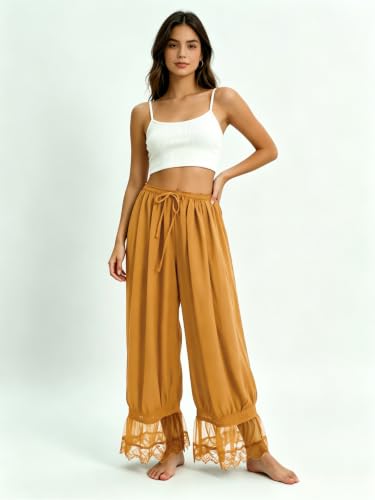 Image of UAURORAO Women Lace Trim Bloomer Pants Flowy Culottes Pantaloons Bloomers