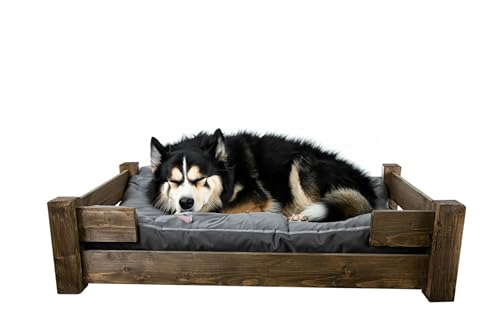Kistenkolli Altes Land Hundekorb Winston XL aus Holz mit Kissen 100x60x25cm Hundekorb Hundekissen Schlafplatz Vintage Hundesofa (Palisander)