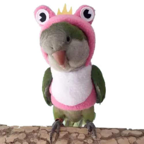 Image of Bird Costume Diaper Flight Suit Frog Shape Hoodie Clothes Cosplay Photo Prop for Parrots Parakeet Cockatiel Sun Conure, Small Animals Apparel (Pink Without Diaper, Large), Green