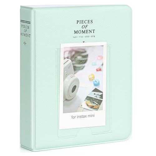Image of ZENKO 64 Pockets Photo Album for Fujifilm Instax Mini 13 /12 /11 /9 /8 /SE /41 /99 /Evo /Liplay Instant Camera /Mini Link Printer, Polaroid Snap Touch PIC-300 Z2300 Mint Zip Instant Camera Printer- Mint Green