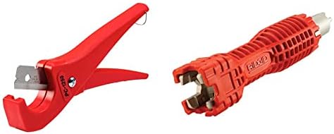 RIDGID 23488 Model PC-1250 Single Stroke Plastic Pipe and Tubing Cutter with 1/8"-1-5/8" Cutting Capacity, Red & 57003 EZ Change Plumbing Wrench Faucet Installation and Removal Tool