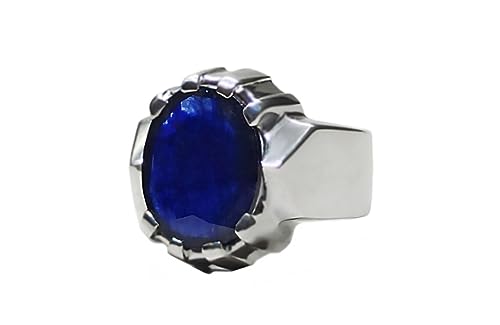 Natural 12 Carat Big Royal Blue Sapphire Mens Prongs Ring Sterling Silver 925 Handmade Neelam Ring Gift for Him (9.5)