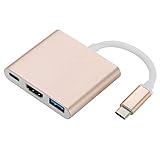 USB C auf HDMI Adapter, Type C auf 4K HDMI-Hub mit USB 3.0 Digital-Konverter, USB-C-Ladegerät-Port, kompatibel mit Nintendo Switch/MacBook iMac/Galaxy S10/S9 Note 9/ChromeBook(Golden)