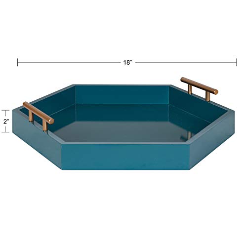 Kate And Laurel Lipton Modern Hexagon Tray, 18 X 18, Teal, Midcentury Decorative Serving Tray For Storage And Display #TOP4
