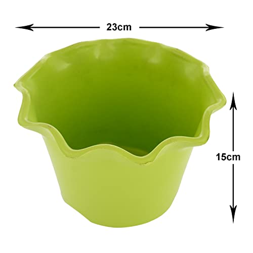 Image of Kuber Industries Blossom Flower Pot|Durable Plastic Flower Pot|Gamla with Drain Holes for Home D cor|Balcony|Garden|8 Inch (Green)
