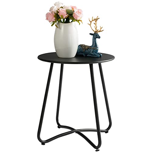 HollyHOME Beistelltisch Outdoor Balkontisch, Runder Gartentisch Kleiner Beistelltisch Kaffeetische Nachttisch Metalltisch Patio Wohnzimmer Terrasse, Schwarz – Bild 3