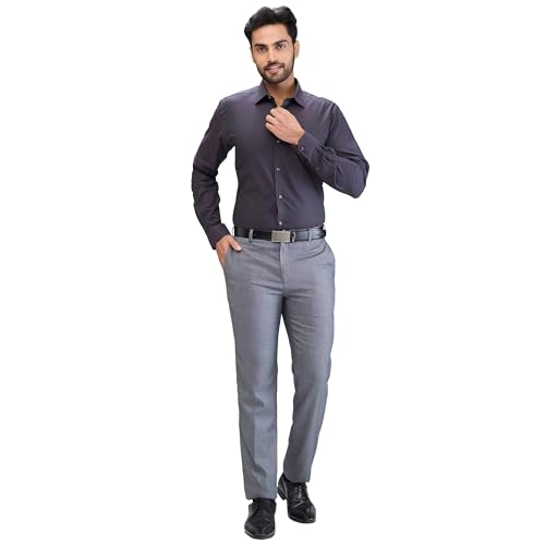 Image of Raymond Men Contemporary Fit Structure Pattern Terry Rayon Blend Pleatless Formal Trouser