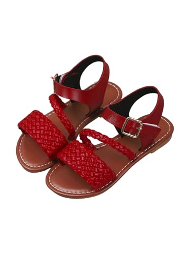 Image of GORGLITTER Girl's Leather Ankle Strap Flat Sandals Dressy Braided Round Open Toe Summer Vacation Beach Cute Sandals 2025
