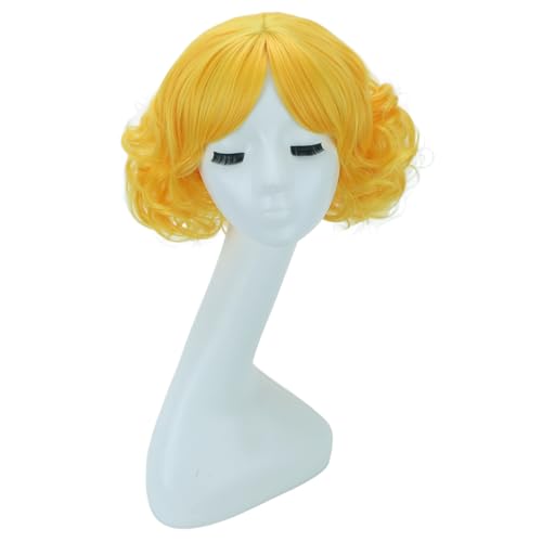 MAGQOO Yellow Wig Women Girls Golden Short Fluffy Wavy Bob Wig with Bangs Cosplay Costume Party Halloween Wigs